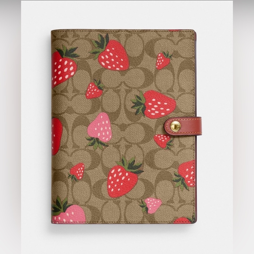 Coach Notebook with Wild Strawberry Print in Signature Canvas in Khaki CH386 NWT - Picture 9 of 10